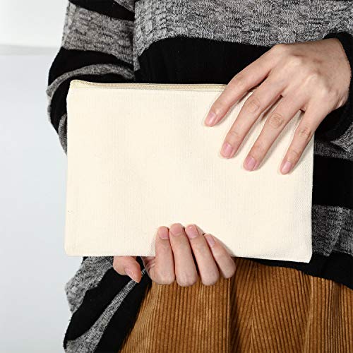 10 Pack Medium Blank Canvas Cosmetic Bags - Beige DIY Zipper Pouches