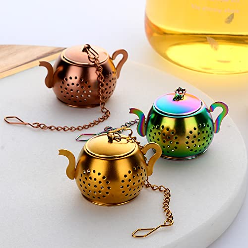 3 Pack Stainless Steel Tea Infusers - Rainbow Gold Teapot Design