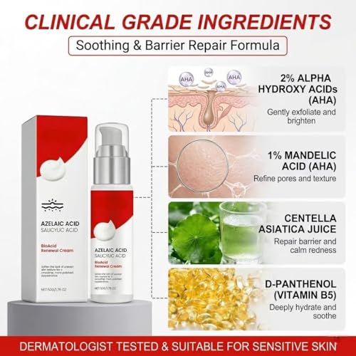 Yeardera 10% Azelaic Acid Acne Spot Treatment Cream - Soothing Moisturizer for Sensitive Skin, 1.6 oz