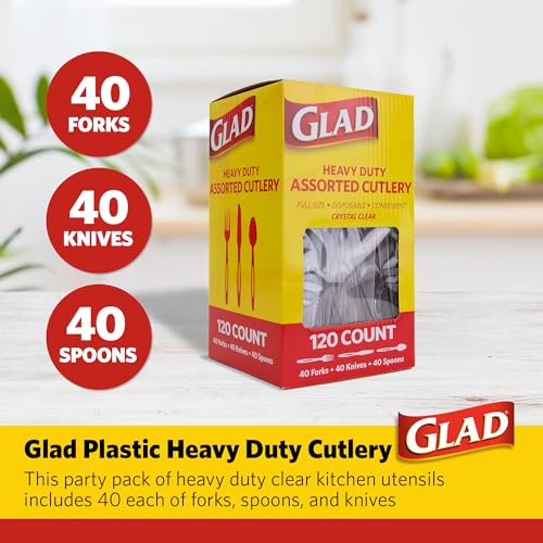 Glad Clear Disposable Plastic Cutlery Set - 120 Count Heavy Duty Utensils