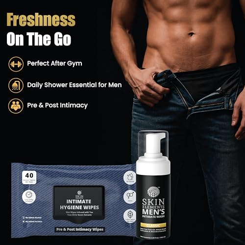 Skin Elements Men's Intimate Hygiene Combo: 120ml Foaming Wash & 30 Wipes