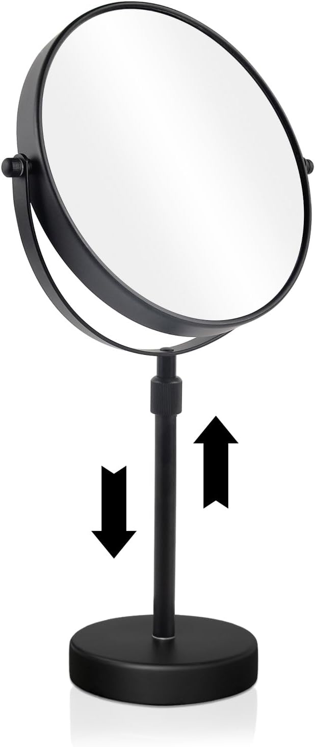 Adjustable 8-Inch Makeup Mirror - 5X Magnification, Double-Sided, Matte Black Finish | Perfect for Countertop Use