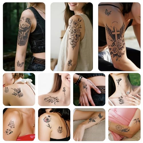 Flower Temporary Tattoos Set - 92 Designs for Adults & Kids