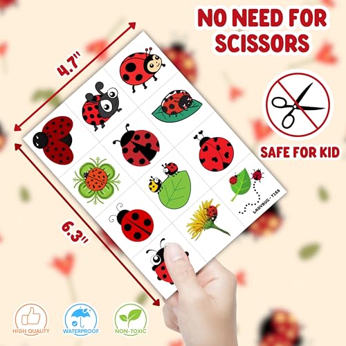 Ladybug Temporary Tattoos for Kids - 60 Pre-Cut Tattoos