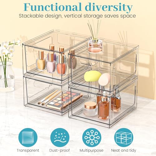 SpaceHacks 2 Pack Stackable Clear Makeup Organizer Drawers