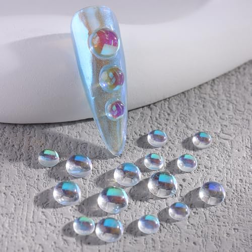 3D Aurora Nail Art Charms - Iridescent Bubble Beads & Rhinestones