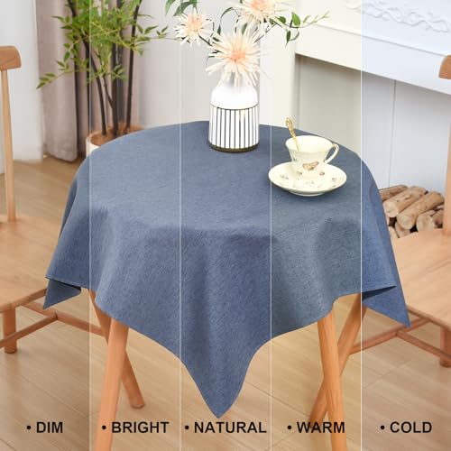 Wolkemer 36x36 Inch Mist Blue Faux Linen Tablecloth - Water Resistant