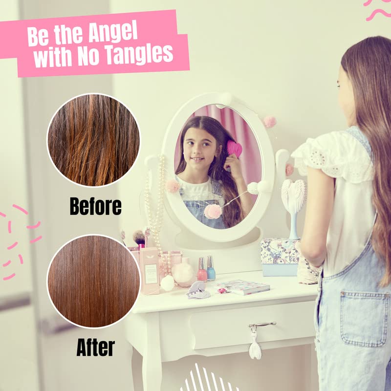 Tangle Angel Kids Mini Detangler Hairbrush Gloss Pink - Anti-Static, Soft & Gentle for Wet & Dry Hair