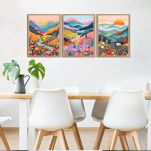 Boho Watercolor Mountain Art Prints Set of 3 - 12x16 Unframed