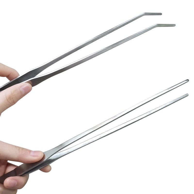 2 Pcs Feeding Tongs, Aquarium Tweezers Stainless Steel Straight and Curved Tweezers Set 27cm/10.6 inches Aquascaping Tools for Hold Worms, Reptiles, Lizards, Bearded Dragon (Silver)