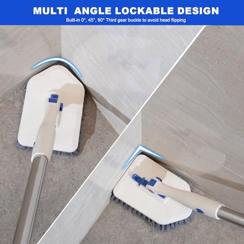 Adjustable 3-in-1 Tub Scrubber Brush with Long Handle & 3 Heads