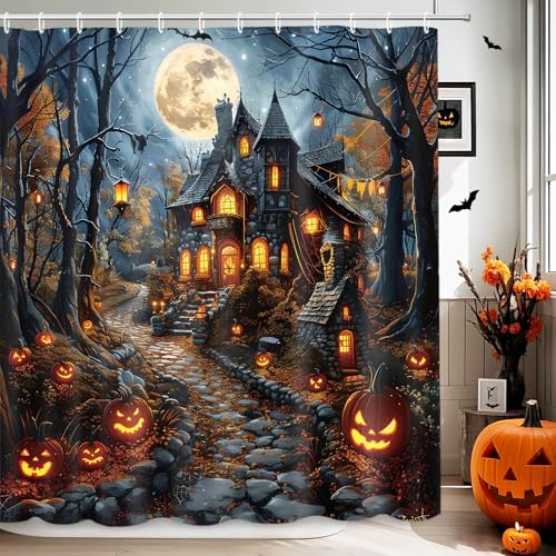 Halloween Evil Pumpkin Shower Curtain - 72x72 Inch Waterproof Fabric