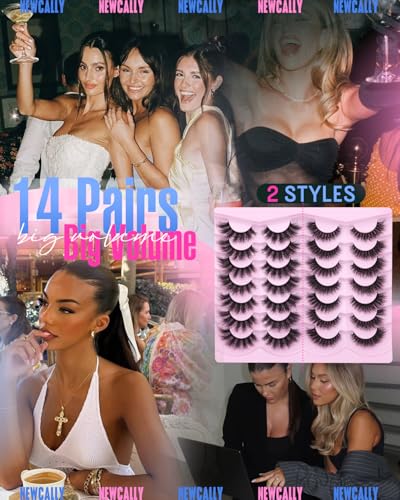 Newcally 8D Volume Faux Mink False Eyelashes - 14 Pairs Cat Eye Lashes