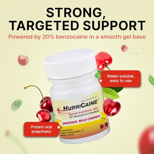 HurriCaine 20% Benzocaine Oral Pain Relief Gel - Wild Cherry 1oz
