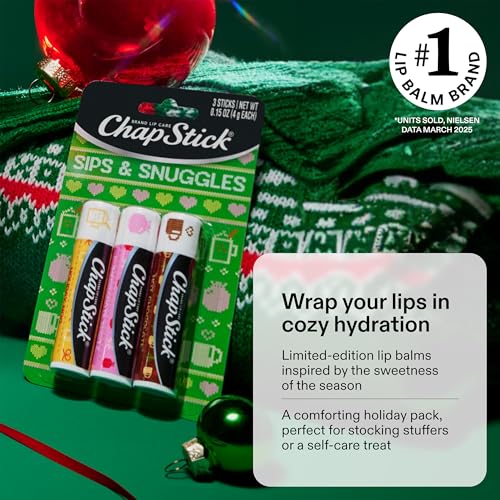 ChapStick Holiday Lip Balm Variety Pack - Candy Cane, Sips & Snuggles, Toasty Treats, 9 Sticks