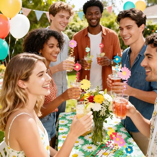 24 Reusable Daisy Flower Drinking Straws for Parties & Events