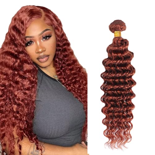 HuxoWax Copper Red Deep Wave Hair Bundles 20 Inch Remy Virgin Human Hair Extensions