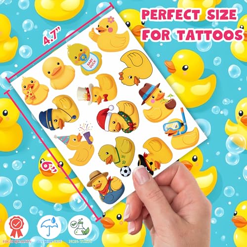 52 PCS Rubber Duck Temporary Tattoos - Kids Party Favors