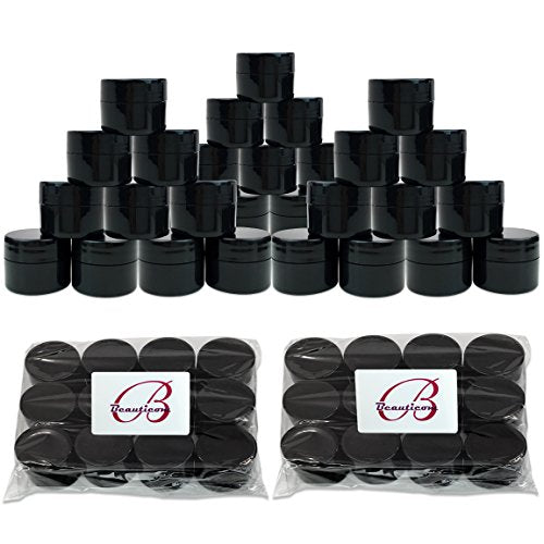 Beauticom 36 Black Plastic Jars with Foam Lined Lid - 7g/7ml
