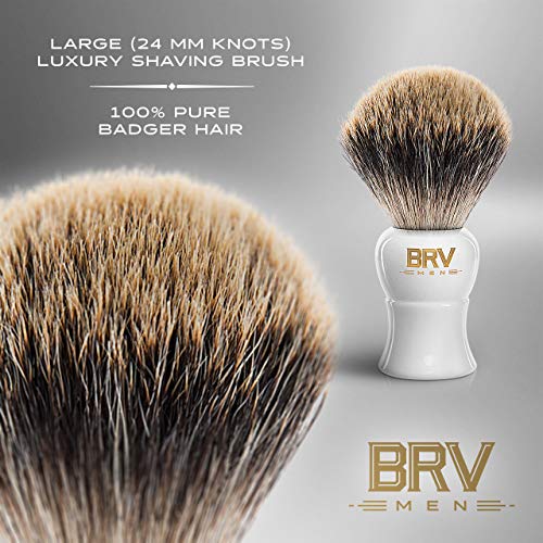 BRV MEN Pure Badger Shaving Brush, 24mm Large Knot, Heavy Resin Handle
