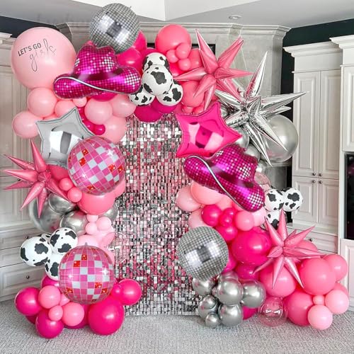 Disco Cowgirl Balloons Set - 8 Pcs Hot Pink & Silver Party Decor