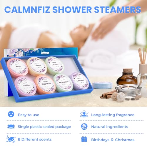 CalmNFiz Blue Shower Steamers Aromatherapy Gift Set - 8 Pack