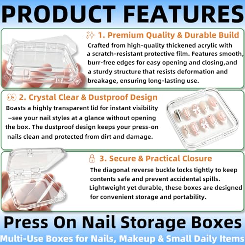 12-Piece Clear Acrylic Press-On Nail Storage Box Set with Adhesive Tape