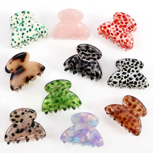 Bgffuy 10-Pack Small Acetate Hair Claw Clips - Tortoise Shell & Polka Dot