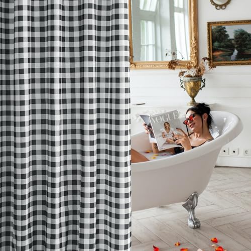 Farmhouse Black & White Shower Curtain - 72"x72" Gingham Plaid