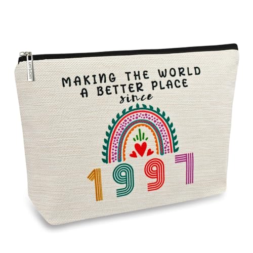 1997 Birthday Gift for Women - Chic Linen Makeup Bag for Her, Travel Cosmetic Organizer