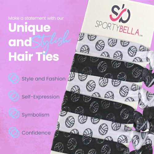 Sportybella Volleyball Hair Ties - No-Crease Elastics for Active Sports, 6 Pack