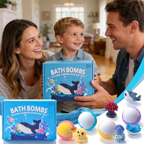 Ponomoba Organic Bath Bombs for Kids with Ocean Animal Surprise Toys (12 Pack)