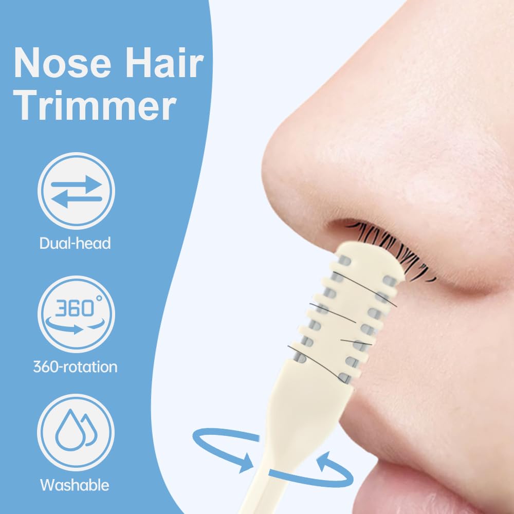 NOGCAW Nasal Hair Cutter, Nasal Hairs Remover Tool, 360° Rotating Portable Manual Nose Hair Remover, Double Sided Noses Hairs Knife Travel Essentials (Beige, 3)