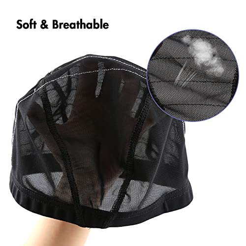 Large Bella Hair Mesh Dome Wig Cap with Guideline Map for Beginners Sewing, 23-24 Inch, Black