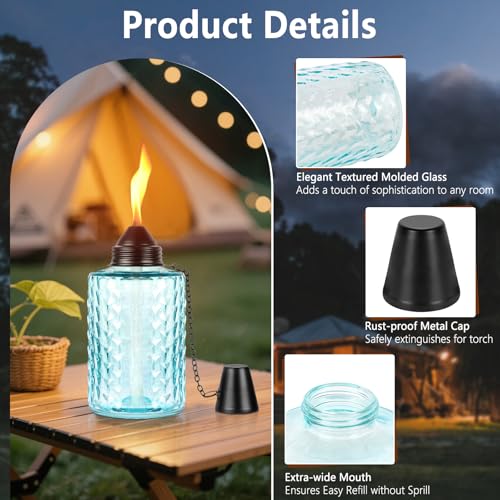 KintKita 4 Pack Citronella Table Torches - 12oz Glass Outdoor Lighting