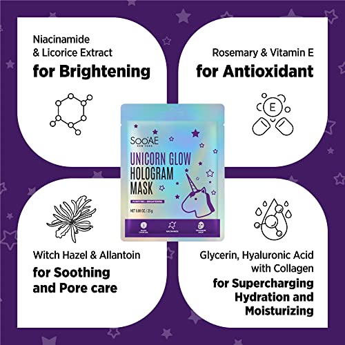 Soo’AE Unicorn Glow Hologram Mask - 12 Count Brightening Sheets