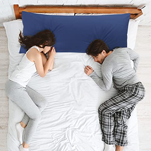 Navy Blue Cotton Body Pillow Cover - 300 Thread Count, 20x48