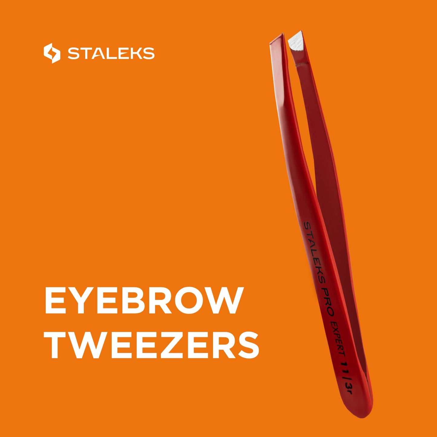 STALEKS PRO Expert 11 Type 3r Professional Eyebrow Tweezers (Red) – Wide Beveled Stainless Steel for Thick Brows & Effective Hair Removal