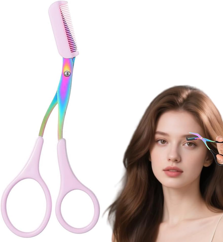 Eyebrow Trimmer Scissors - 2-in-1 Precision Stainless Steel Grooming Tool | Portable Black Eyebrow Cutter for Men & Women