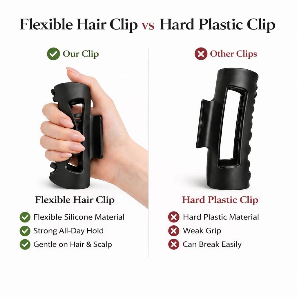 Cozy Claw Clip for Baseball Caps - Large Silicone Hair Clip | Non-Slip Design for Thick & Thin Hair - Black