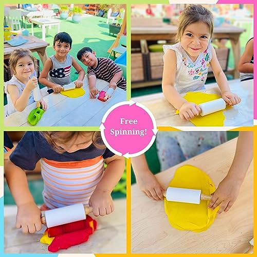 Creative Makers Kids Rolling Pin - 9in Non-Stick Silicone with Wooden Handles for Baking & Play Dough