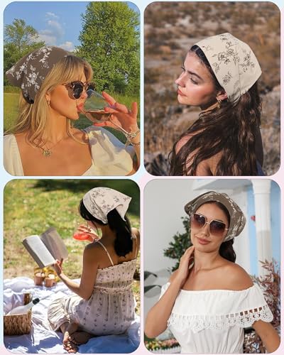 Cotton Floral Hair Scarf Set - 2PCS Triangle Head Bandanas for Women
