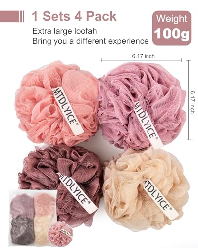 XXL Extra Large Bath Loofah Sponge 4-Pack - Soft Exfoliating Shower Pouf