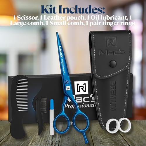 Macs Professional 5.5” Razor Edge Hair Cutting Scissors Kit with Combs & Pouch - Men & Women, Japanese Steel, Lightweight