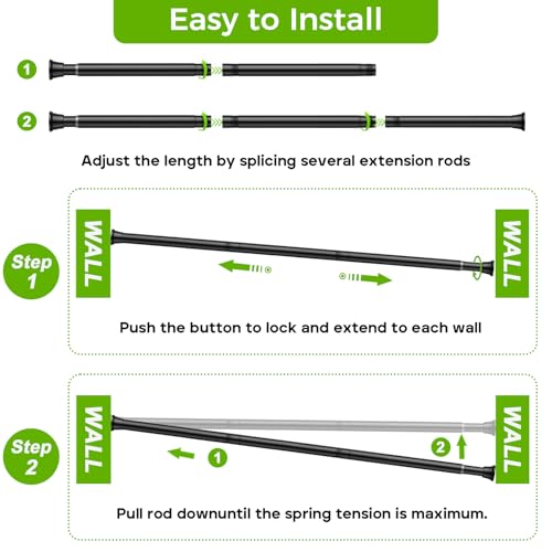 Adjustable Black Shower Curtain Rod, 32-76 Inches, No Drilling