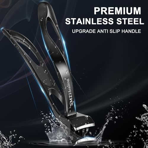 SMZHealing 4pcs Black & Silver Thick Toenail Clippers for Seniors, Men, Women