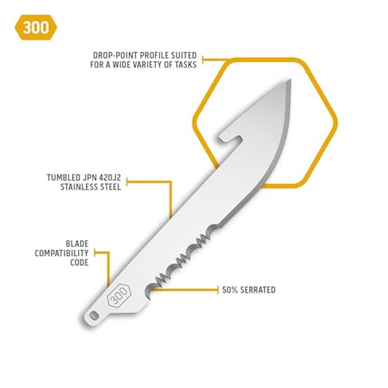 OUTDOOR EDGE 3.0" Drop-Point with Serrations Blade Pack (Black, 6 Blades), Compatibility Blade Code 300