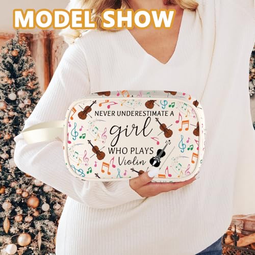 Violin Makeup Bag - Cotton Linen Cosmetic Organizer for Violinists