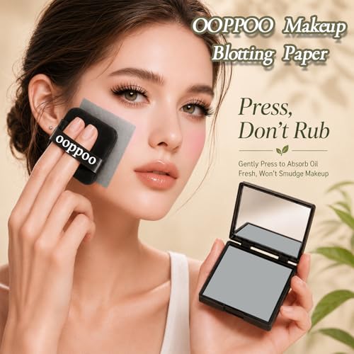OOPPOO Oil Blotting Sheets for Face 500 Pcs with Mirror & Refill Pack - Light Gray, Odorless, Makeup Friendly, Durable, for Oily Skin