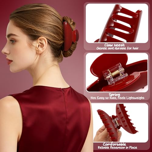 HairChrysm 4.2 Inch Red Acrylic Claw Clips - 3 Pack Large Hair Barrettes